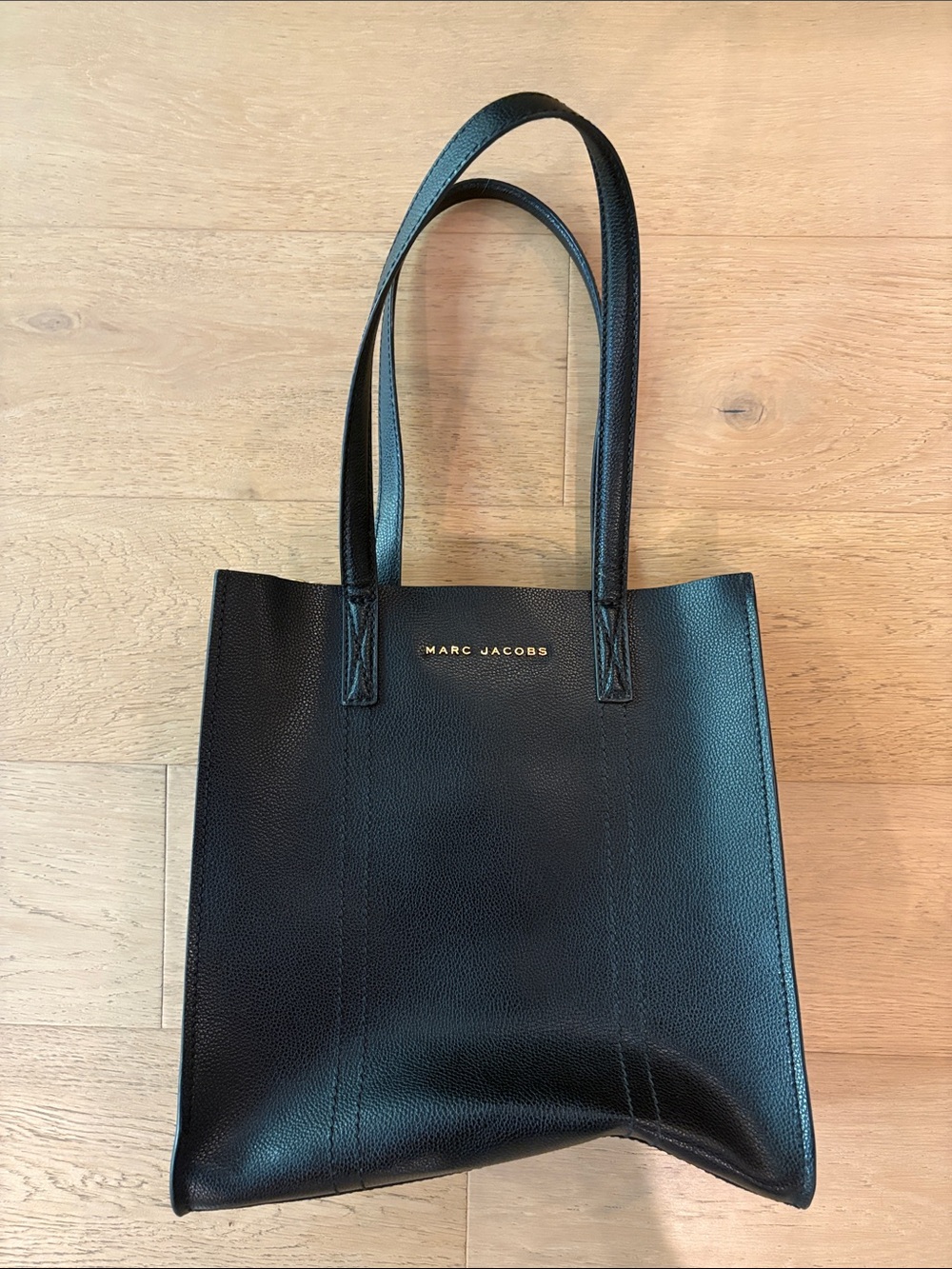 Marc Jacobs Black Pebbled Leather Tote with Gold Logo